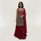Elegant Embroidered Maroon Sharara Suit With Dupatta