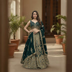 Stunning Dark Green Lehenga With Heavy Gold Embroidery