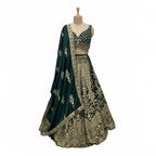 Stunning Dark Green Lehenga With Heavy Gold Embroidery