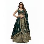 Stunning Dark Green Lehenga With Heavy Gold Embroidery