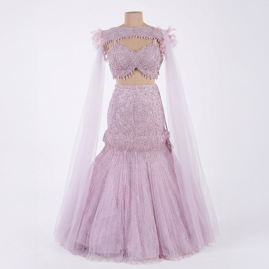 Exquisite Pink Mermaid Style Dress With Cape