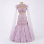 Exquisite Pink Mermaid Style Dress With Cape