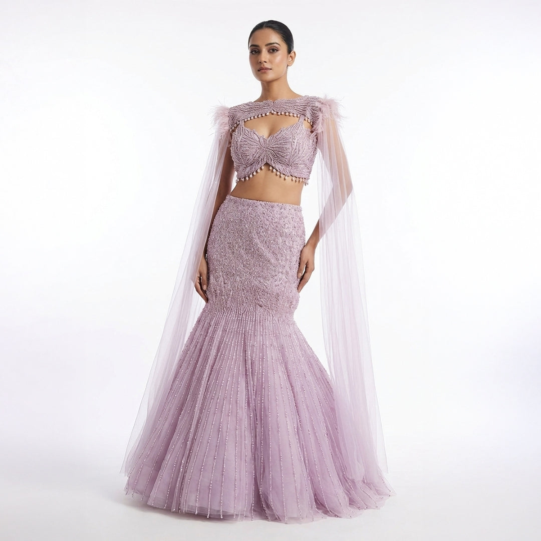 Exquisite Pink Mermaid Style Dress With Cape